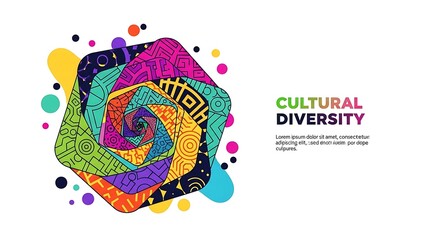 A vibrant abstract swirl illustration with intricate patterns and bright colors, emphasizing cultural diversity.