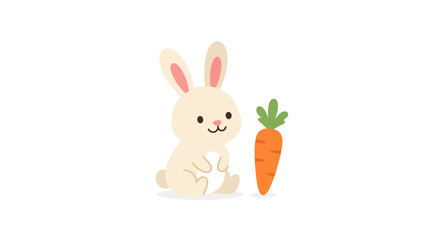 Obraz premium A cute cartoon bunny with a fresh carrot.