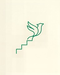Obraz premium Minimalist vector graphic of an avian silhouette ascending from geometric steps symbolizing strategic growth and professional advancement