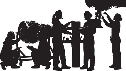 Naklejka premium Silhouette of medical team working with patient on life support equipment black and white high quality professional detailed