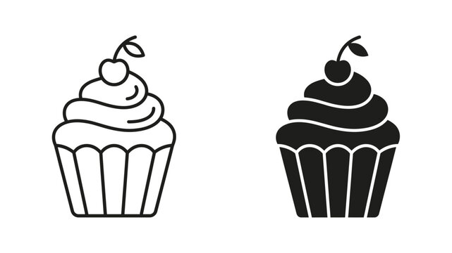 Cupcake silhouette with cherry on top black and white design