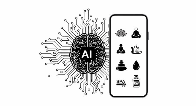 Artificial Intelligence Circuit Brain Icons.