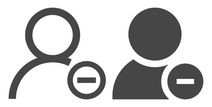 User silhouette symbol with remove minus sign for profile deletion on transparent background
