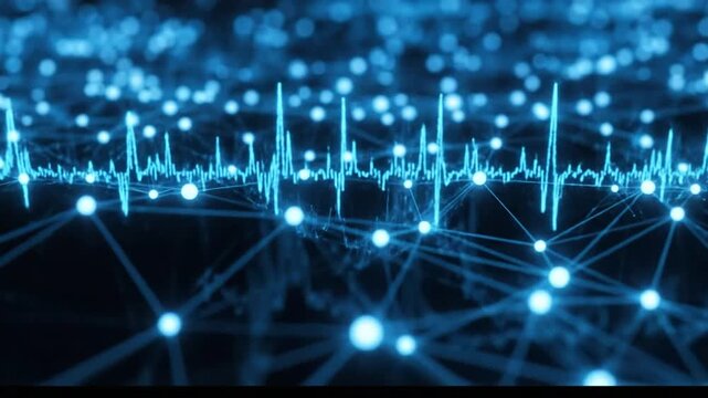 Abstract Medical Heartbeat Monitor with Glowing Blue Nodes and Connections.