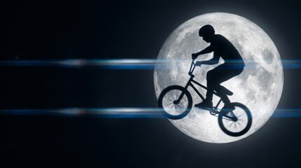 Naklejka premium Professional BMX rider performing an aerial tailwhip against a giant supermoon