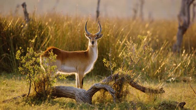 Close up of a Lechwe (Kobus leche) looking at the camera in Okavango delta Moremi Game Reserve.