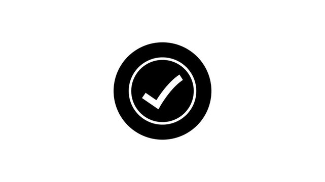 Animated white check mark icon in circle isolated on a white background. green check mark animation that symbolizes approval, success or task completion.