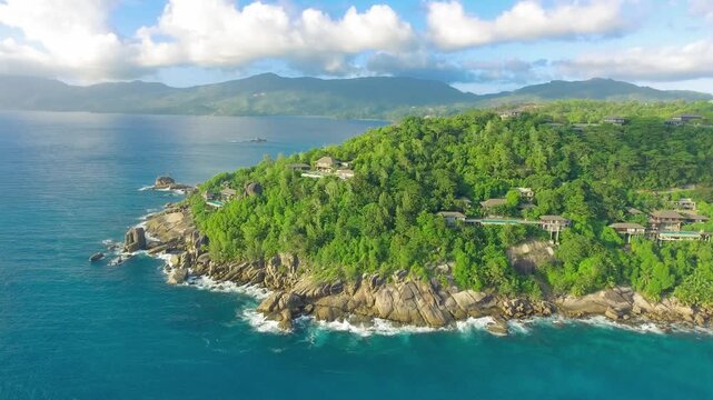 Anse La Liberte' in Mahe', Seychelles. Amazing aerial view from drone
