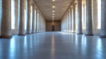 Naklejka premium Grand Colonnade Hallway with Natural Light and Polished Floor.