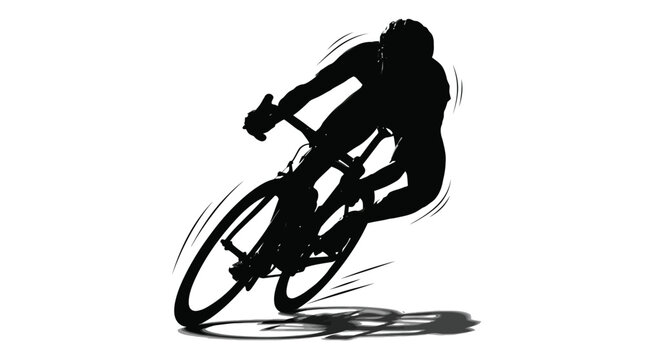 Professional cyclist riding a road bike at high speed during an intense training race competition