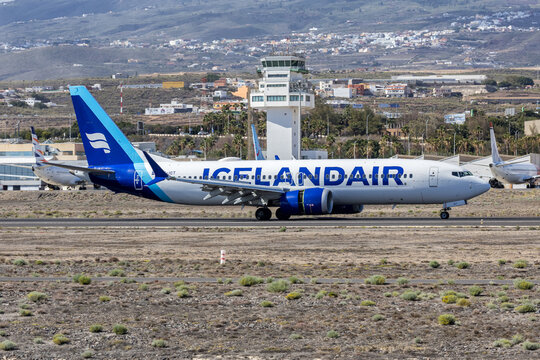 Icelandair Boeing 737 MAX 8 airplane at Tenerife South airport in Spain
