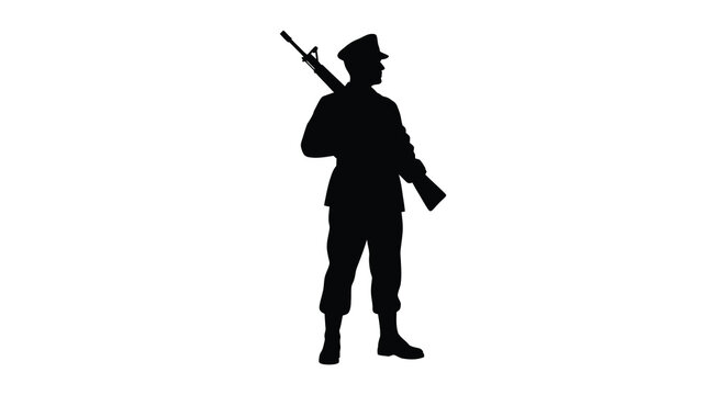 Soldier with rifle standing guard black silhouette