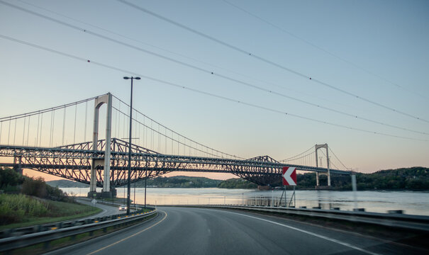 Pierre Laporte Bridge and Quebec Bridge Over Saint Lawrence River Near Quebec City Canada
