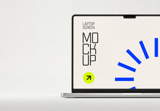 Close Up Modern Laptop Screen Mockup with Blank Display on White Background for UI UX Web Design Presentation