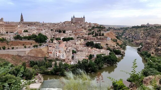 Panoramic view of Toledo city from the Mirador del Valle viewpoint, Toledo, Castilla-La Mancha, Spain.