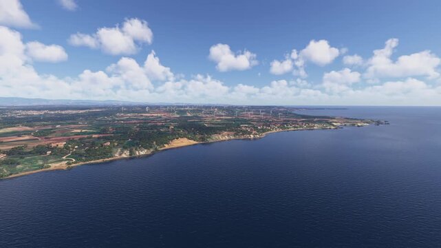 Side aerial drone view of Province of Crotone. Calabria Le Cannella in Isola di Capo Rizzuto. Crotone. Italy