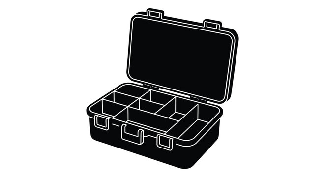 Open tackle box with compartments black silhouette