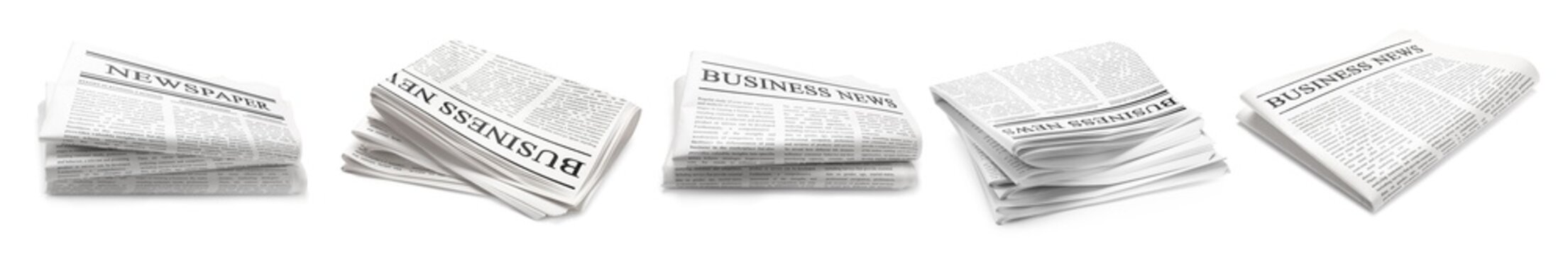 Newspapers isolated on white, set. Printed publication