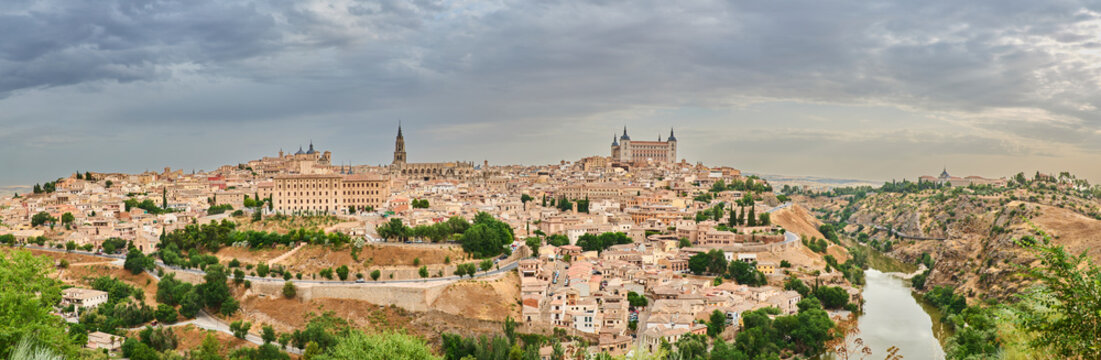 Panoramic view of Toledo city from the Mirador del Valle viewpoint, Toledo, Castilla-La Mancha, Spain.