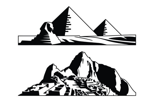 Ancient monument silhouettes pyramids machu picchu vector with monument