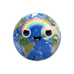 Naklejka premium Happy Earth with Rainbow and Big Eyes