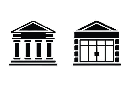 Set of vector icons representing classic and modern buildings with building