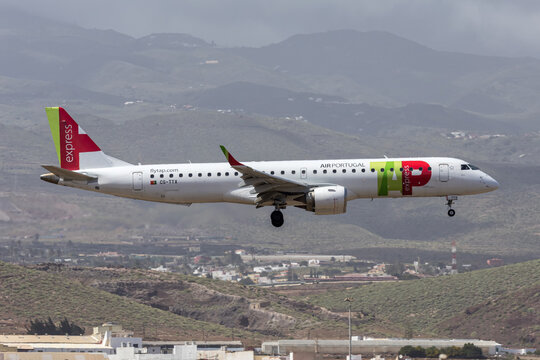 TAP Air Portugal Express Embraer 195 airplane at Gran Canaria airport in Spain