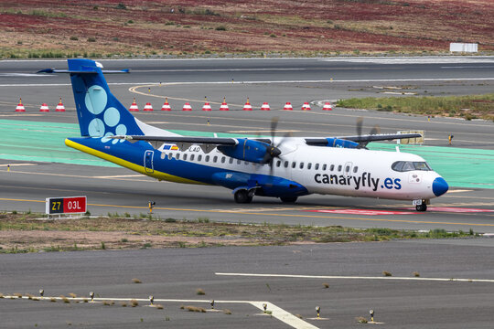 CanaryFly ATR 72-500 airplane at Gran Canaria airport in Spain