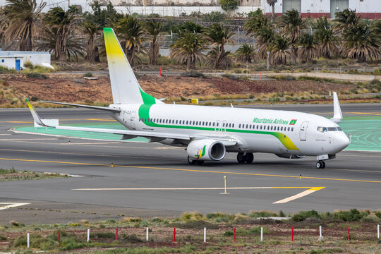 Mauritania Airlines Boeing 737-800 airplane at Gran Canaria airport in Spain