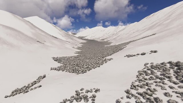 Aerial shot view of the snow in Altai Mountains in Bayan Olgii. Mongolia