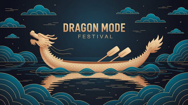 Dragon mode festival with chinese dragon and boat on water festival tradition
