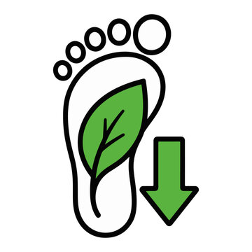 Carbon footprint reduction icon with green leaf and downward arrow