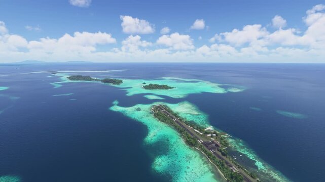 Drone aerial view of Nusa Tupe island Airport in Gizo. Solomon Islands
