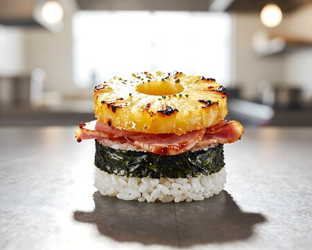Hawaiian ham and pineapple musubi with grilled fruit and nori