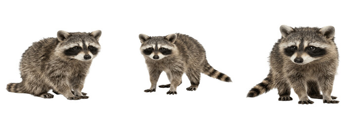 Obraz premium Curious Wild Raccoon Walking Side Profile 3D Illustration Isolated on White Background, Nature Wildlife Character for Zoo Branding, Forestry Education, and Animal Kingdom Graphic Assets.