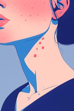 Woman with flushed skin and red spots on her face, concept of beauty concern and skin problem for cosmetic advertisement