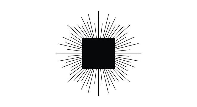 Abstract sunburst shape with square center black silhouette