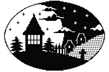 Obraz premium Spooky Haunted Moon Night Black and White Landscape Vector