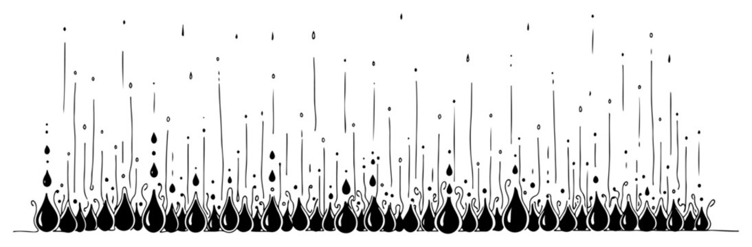 Abstract Water Drops or Oil Droplets Pattern Line Art, Falling Liquid Splash Border Minimalist Vector Illustration