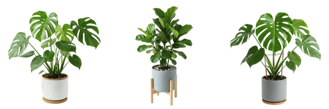 Lush Green Fiddle Leaf Fig Tree in a Modern Pot Isolated on White Background - Trendy Indoor Houseplant for Interior Design Rendering, Office Decor, and Nature Graphic Assets