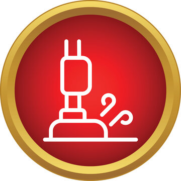 Vibrating rammer compacting ground icon with red background