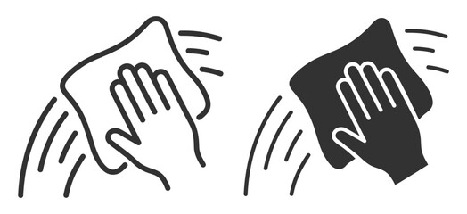 Obraz premium cleaning hand with cloth icon set in black and outline styles on transparent background