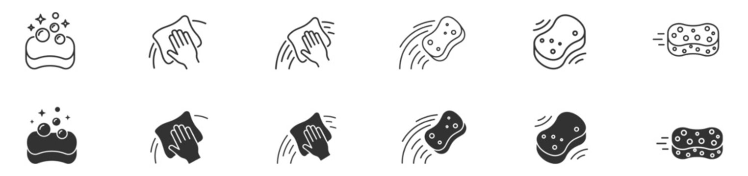 cleaning sponge icons set, vector sponge symbol illustration for cleaning and washing on transparent background