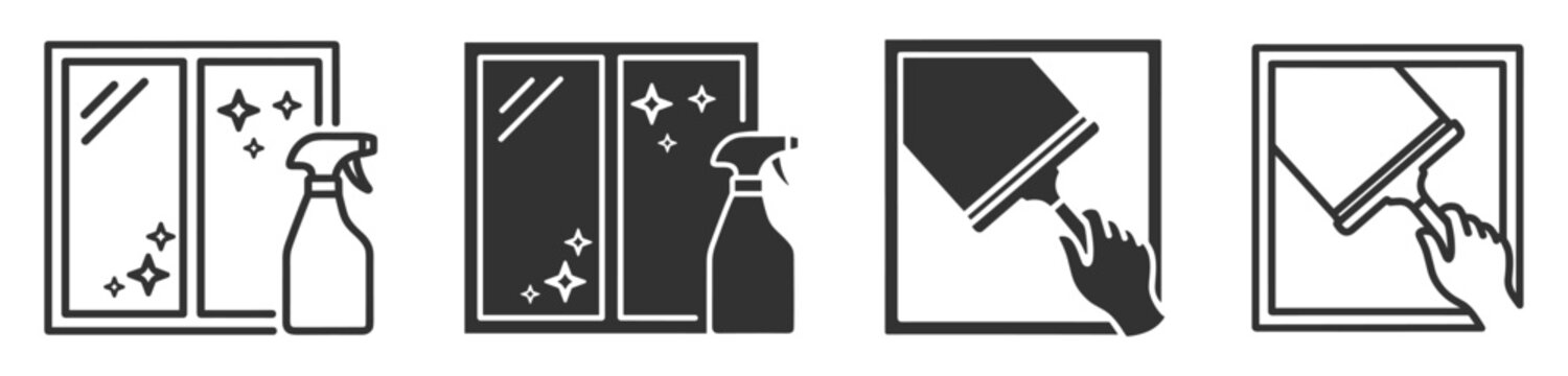 window cleaning spray bottle and squeegee icons on transparent background