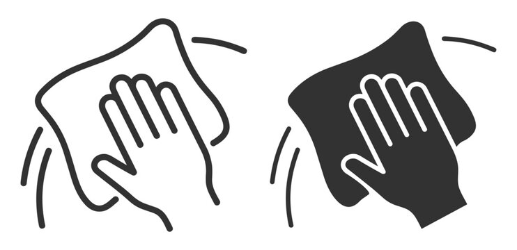 hand wiping with cloth icon set, cleaning and hygiene vector illustration on transparent background
