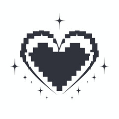 Fototapeta premium Simple Black and White Pixel Art Heart Solid Color Icon Graphic