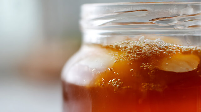 Refreshment in a Glass: Close-up on a Chilled Beverage with Ice and Bubbles, Perfect for Quenching Thirst on a Warm Day