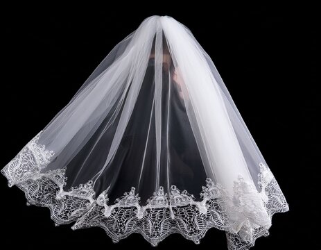 wedding white bridal veil on black background isolated