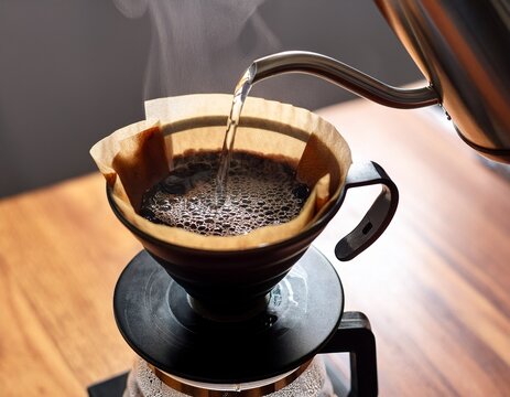 pour over coffee brewing at home hot water being poured into a dripper a slow and mindful coffee ritual