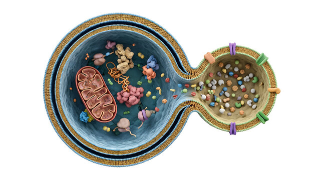 Detailed 3D Cross-Section of Autophagy: Lysosome Fusing with an Autophagosome
